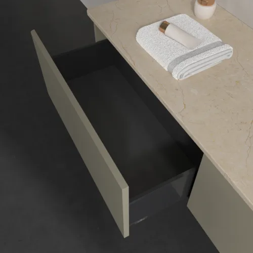 Obrázek VILLEROY BOCH Antao Vanity unit, with lighting, 2 pull-out compartments, 1600 x 360 x 500 mm, Front without structure, Stone Grey Matt Lacquer / Botticino #L38053HK
