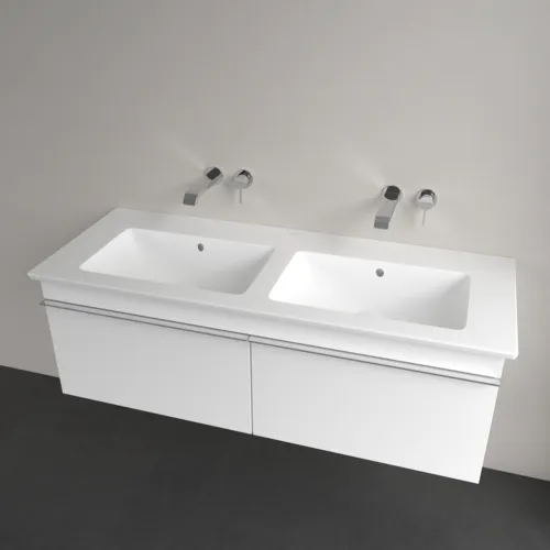 Obrázek VILLEROY BOCH Skříňkové dvojumyvadlo Venticello, 1300 x 500 x 170 mm, Stone White CeramicPlus, s přepadem #4111DJRW