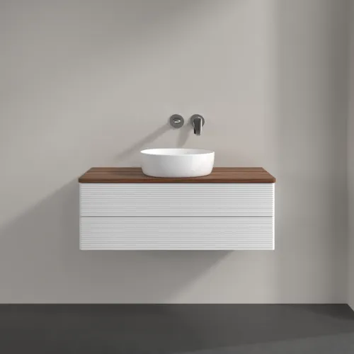 Obrázek VILLEROY BOCH Antao Vanity unit, 2 pull-out compartments, 1000 x 360 x 500 mm, Front with grain texture, Glossy White Lacquer / Warm Walnut #K20112GF