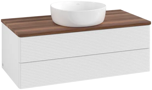 Bild von VILLEROY BOCH Antao Waschbeckenunterschrank, 2 Auszüge, 1000 x 360 x 500 mm, Front mit Struktur, Glossy White Lacquer / Warm Walnut #K20112GF