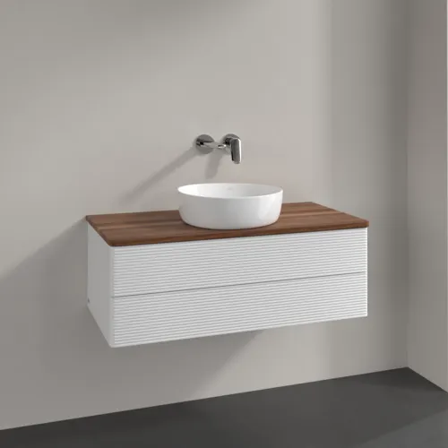 Obrázek VILLEROY BOCH Antao Vanity unit, 2 pull-out compartments, 1000 x 360 x 500 mm, Front with grain texture, Glossy White Lacquer / Warm Walnut #K20112GF
