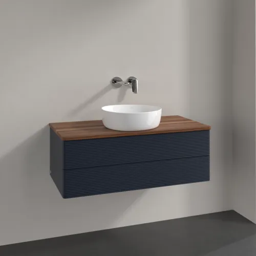 Bild von VILLEROY BOCH Antao Waschbeckenunterschrank, 2 Auszüge, 1000 x 360 x 500 mm, Front mit Struktur, Midnight Blue Matt Lacquer / Warm Walnut #K20112HG