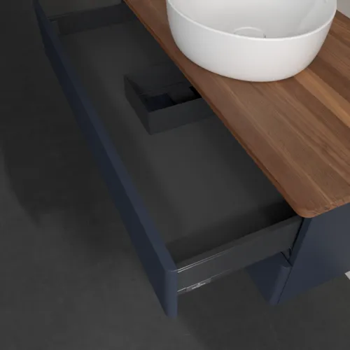 Bild von VILLEROY BOCH Antao Waschbeckenunterschrank, 2 Auszüge, 1000 x 360 x 500 mm, Front mit Struktur, Midnight Blue Matt Lacquer / Warm Walnut #K20112HG