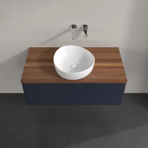 Bild von VILLEROY BOCH Antao Waschbeckenunterschrank, 2 Auszüge, 1000 x 360 x 500 mm, Front mit Struktur, Midnight Blue Matt Lacquer / Warm Walnut #K20112HG