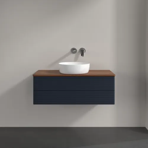 Bild von VILLEROY BOCH Antao Waschbeckenunterschrank, 2 Auszüge, 1000 x 360 x 500 mm, Front mit Struktur, Midnight Blue Matt Lacquer / Warm Walnut #K20112HG