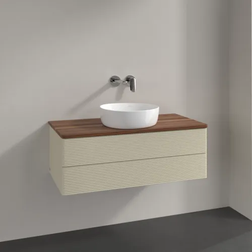Bild von VILLEROY BOCH Antao Waschbeckenunterschrank, 2 Auszüge, 1000 x 360 x 500 mm, Front mit Struktur, Silk Grey Matt Lacquer / Warm Walnut #K20112HJ