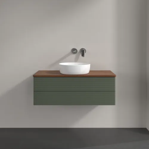 Bild von VILLEROY BOCH Antao Waschbeckenunterschrank, 2 Auszüge, 1000 x 360 x 500 mm, Front mit Struktur, Leaf Green Matt Lacquer / Warm Walnut #K20112HL
