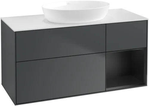 Bild von VILLEROY BOCH Finion Waschbeckenunterschrank, mit Beleuchtung, 3 Auszüge, 1200 x 603 x 501 mm, Midnight Blue Matt Lacquer / Black Matt Lacquer / Glass White Matt #GA71PDHG