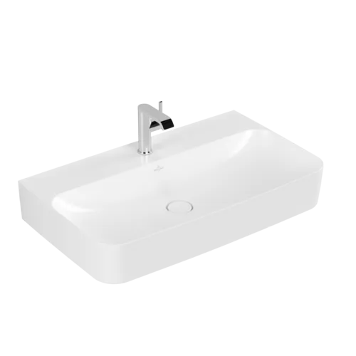 Bild von VILLEROY BOCH Finion Waschbecken, 800 x 470 x 165 mm, Stone White CeramicPlus, mit verdecktem Überlauf, Unterseite geschliffen #41688CRW