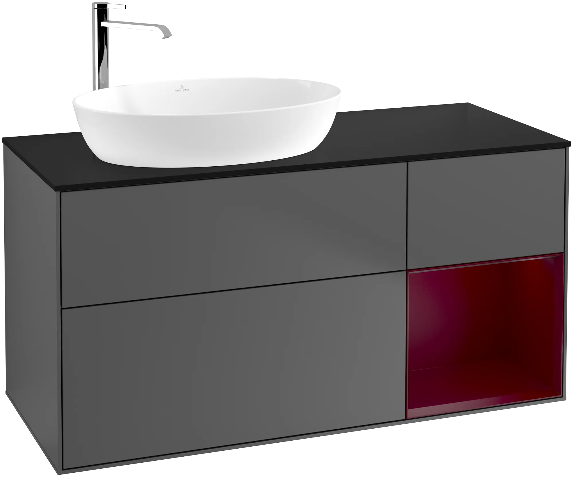 Bild von VILLEROY BOCH Finion Waschbeckenunterschrank, mit Beleuchtung, 3 Auszüge, 1200 x 603 x 501 mm, Anthracite Matt Lacquer / Peony Matt Lacquer / Glass Black Matt #G932HBGK