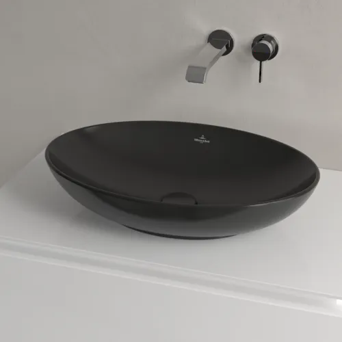 Bild von VILLEROY BOCH Loop & Friends Aufsatzwaschbecken, 560 x 380 x 120 mm, Pure Black CeramicPlus, mit Überlauf #4A4700R7