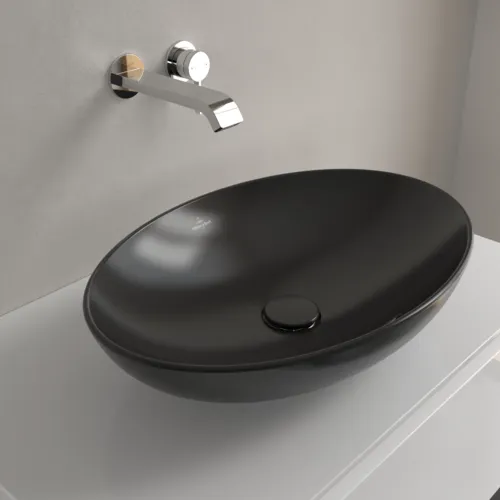 Bild von VILLEROY BOCH Loop & Friends Aufsatzwaschbecken, 560 x 380 x 120 mm, Pure Black CeramicPlus, mit Überlauf #4A4700R7