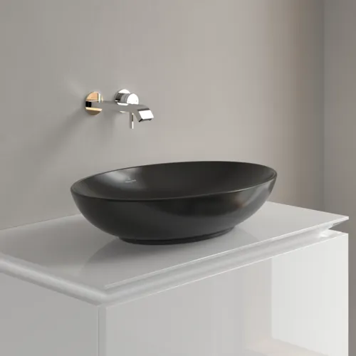 Bild von VILLEROY BOCH Loop & Friends Aufsatzwaschbecken, 560 x 380 x 120 mm, Pure Black CeramicPlus, mit Überlauf #4A4700R7