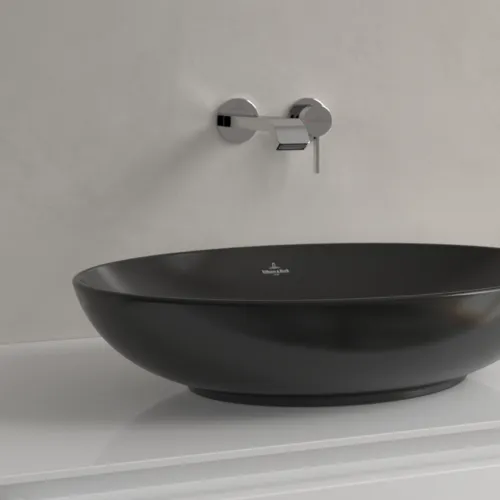 Bild von VILLEROY BOCH Loop & Friends Aufsatzwaschbecken, 560 x 380 x 120 mm, Pure Black CeramicPlus, mit Überlauf #4A4700R7