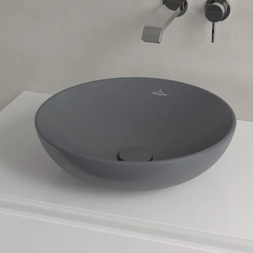 Bild von VILLEROY BOCH Loop & Friends Aufsatzwaschbecken, 420 x 420 x 120 mm, Graphite CeramicPlus, mit Überlauf #4A4600I4