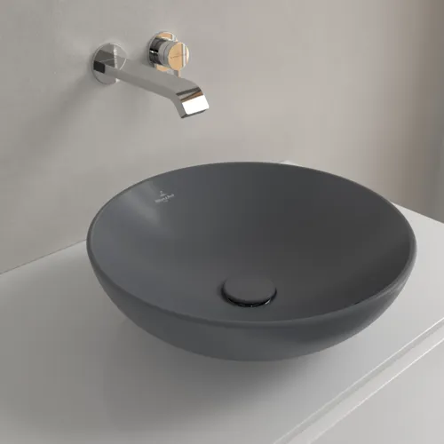 Bild von VILLEROY BOCH Loop & Friends Aufsatzwaschbecken, 420 x 420 x 120 mm, Graphite CeramicPlus, mit Überlauf #4A4600I4