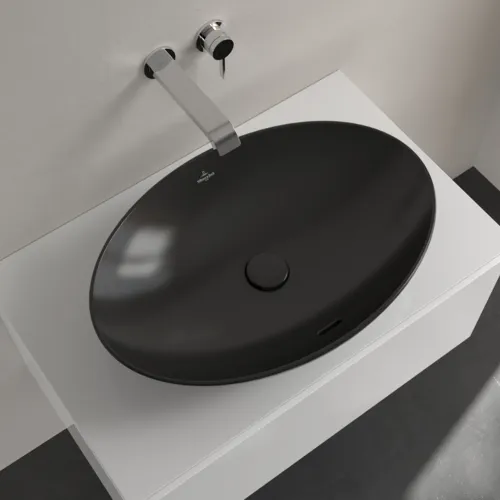 Bild von VILLEROY BOCH Loop & Friends Aufsatzwaschbecken, 620 x 420 x 120 mm, Ebony CeramicPlus, mit Überlauf #4A4800S5