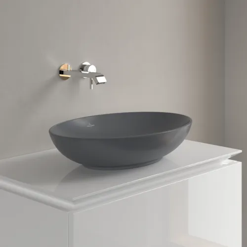 Bild von VILLEROY BOCH Loop & Friends Aufsatzwaschbecken, 560 x 380 x 120 mm, Graphite CeramicPlus, mit Überlauf #4A4700I4