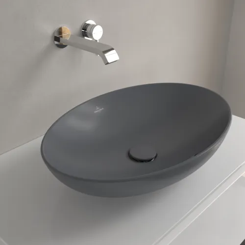 Bild von VILLEROY BOCH Loop & Friends Aufsatzwaschbecken, 560 x 380 x 120 mm, Graphite CeramicPlus, mit Überlauf #4A4700I4