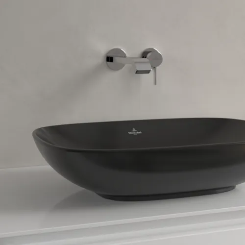 Bild von VILLEROY BOCH Loop & Friends Aufsatzwaschbecken, 560 x 380 x 120 mm, Ebony CeramicPlus, mit Überlauf #4A4900S5