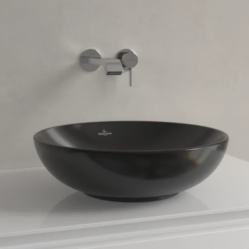 Bild von VILLEROY BOCH Loop & Friends Aufsatzwaschbecken, 420 x 420 x 120 mm, Pure Black CeramicPlus, mit Überlauf #4A4600R7