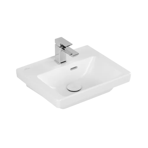 Bild von VILLEROY BOCH Subway 3.0 Handwaschbecken, 450 x 370 x 145 mm, Stone White CeramicPlus, mit Überlauf #437045RW