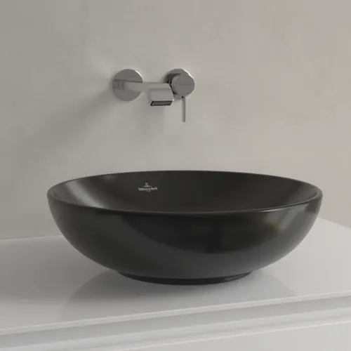 Bild von VILLEROY BOCH Loop & Friends Aufsatzwaschbecken, 420 x 420 x 120 mm, Pure Black CeramicPlus, ohne Überlauf #4A4601R7