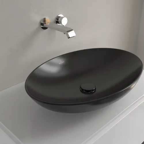 Bild von VILLEROY BOCH Loop & Friends Aufsatzwaschbecken, 620 x 420 x 120 mm, Pure Black CeramicPlus, ohne Überlauf #4A4801R7