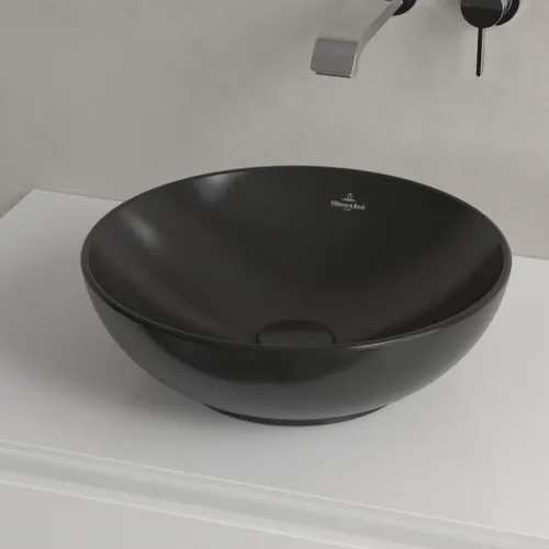 Bild von VILLEROY BOCH Loop & Friends Aufsatzwaschbecken, 380 x 380 x 120 mm, Ebony CeramicPlus, ohne Überlauf #4A4501S5