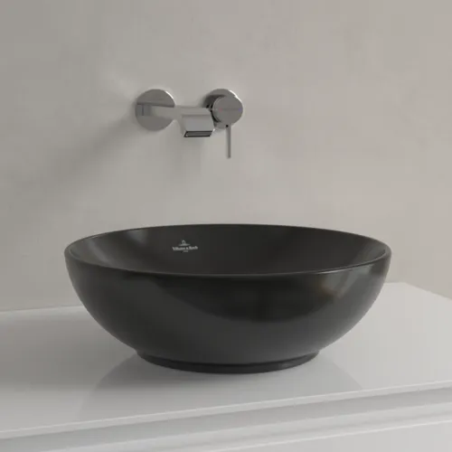Bild von VILLEROY BOCH Loop & Friends Aufsatzwaschbecken, 380 x 380 x 120 mm, Ebony CeramicPlus, ohne Überlauf #4A4501S5