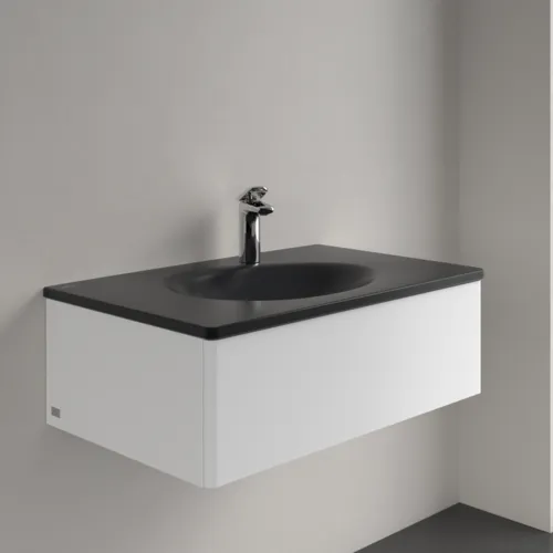 Obrázek VILLEROY BOCH Umyvadlo na skříňku Antao, 800 x 500 x 150 mm, Pure Black CeramicPlus, se skrytým přepadem #4A7584R7