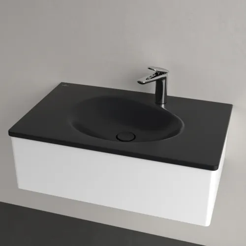 Obrázek VILLEROY BOCH Umyvadlo na skříňku Antao, 800 x 500 x 150 mm, Pure Black CeramicPlus, se skrytým přepadem #4A7584R7