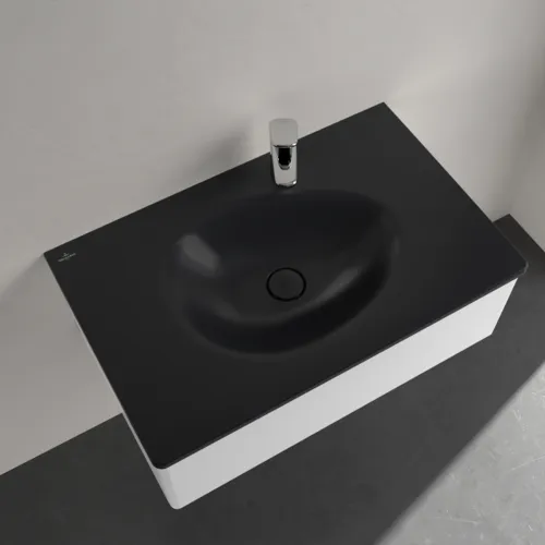 Obrázek VILLEROY BOCH Umyvadlo na skříňku Antao, 800 x 500 x 150 mm, Pure Black CeramicPlus, se skrytým přepadem #4A7584R7