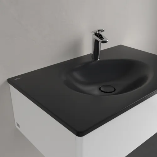 Obrázek VILLEROY BOCH Umyvadlo na skříňku Antao, 800 x 500 x 150 mm, Pure Black CeramicPlus, se skrytým přepadem #4A7584R7