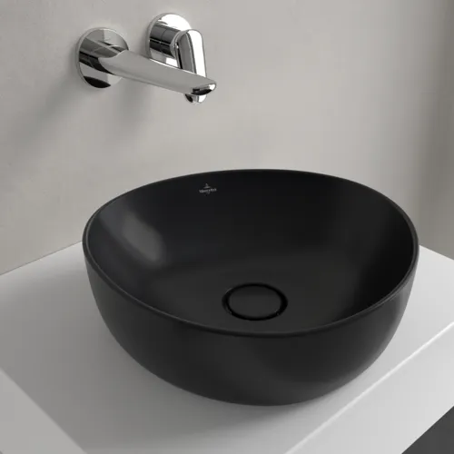 Obrázek VILLEROY BOCH Umyvadlo na desku Antao, 400 x 395 x 145 mm, Pure Black CeramicPlus, bez přepadu #4A7240R7