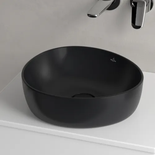 Obrázek VILLEROY BOCH Umyvadlo na desku Antao, 400 x 395 x 145 mm, Pure Black CeramicPlus, bez přepadu #4A7240R7