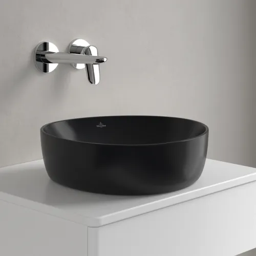 Obrázek VILLEROY BOCH Umyvadlo na desku Antao, 400 x 395 x 145 mm, Pure Black CeramicPlus, bez přepadu #4A7240R7