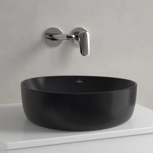 Obrázek VILLEROY BOCH Umyvadlo na desku Antao, 400 x 395 x 145 mm, Pure Black CeramicPlus, bez přepadu #4A7240R7