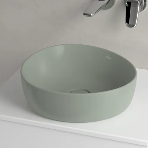 Picture of VILLEROY BOCH Antao Surface-mounted washbasin, 400 x 395 x 145 mm, Morning Green CeramicPlus, without overflow #4A7240R8