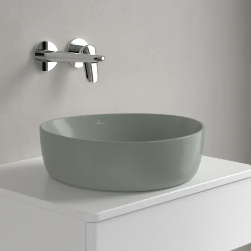 Picture of VILLEROY BOCH Antao Surface-mounted washbasin, 400 x 395 x 145 mm, Morning Green CeramicPlus, without overflow #4A7240R8