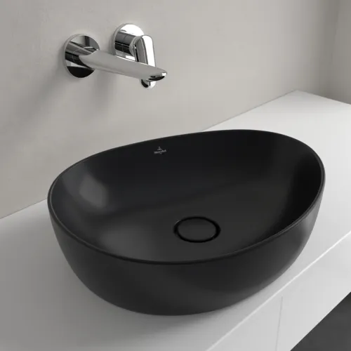 Picture of VILLEROY BOCH Antao Surface-mounted washbasin, 510 x 400 x 146 mm, Pure Black CeramicPlus, without overflow #4A7351R7