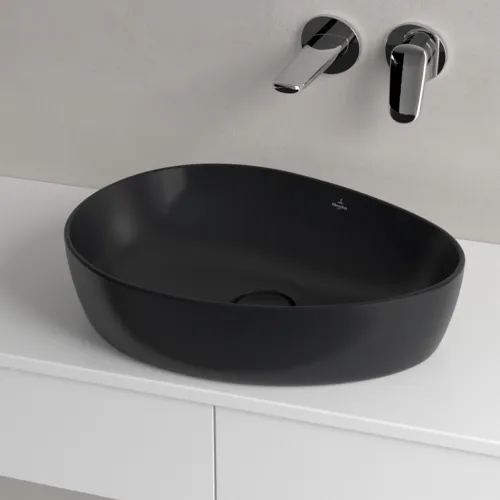 Picture of VILLEROY BOCH Antao Surface-mounted washbasin, 510 x 400 x 146 mm, Pure Black CeramicPlus, without overflow #4A7351R7