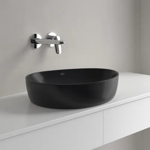 Picture of VILLEROY BOCH Antao Surface-mounted washbasin, 510 x 400 x 146 mm, Pure Black CeramicPlus, without overflow #4A7351R7