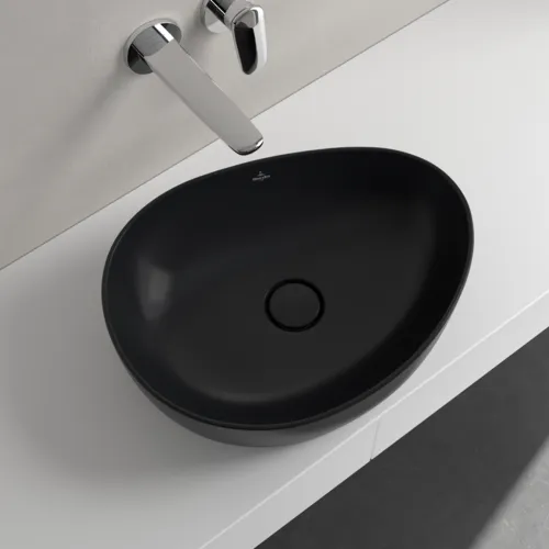 Picture of VILLEROY BOCH Antao Surface-mounted washbasin, 510 x 400 x 146 mm, Pure Black CeramicPlus, without overflow #4A7351R7