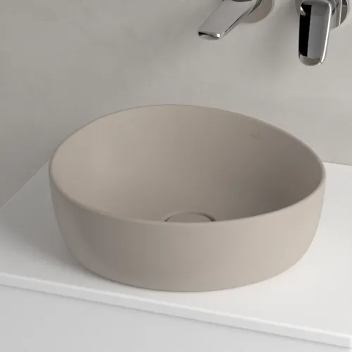 Picture of VILLEROY BOCH Antao Surface-mounted washbasin, 400 x 395 x 145 mm, Almond CeramicPlus, without overflow #4A7240AM