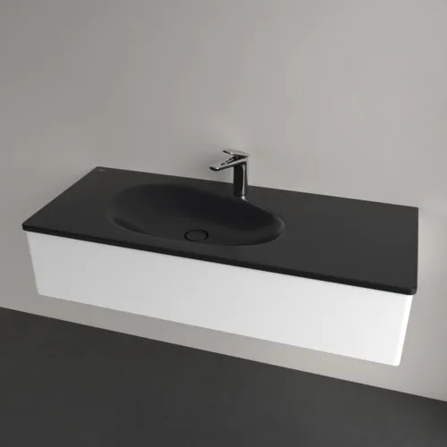 Picture of VILLEROY BOCH Antao Vanity washbasin, 1200 x 500 x 150 mm, Pure Black CeramicPlus, without overflow #4A77L2R7