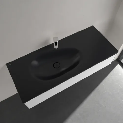 Picture of VILLEROY BOCH Antao Vanity washbasin, 1200 x 500 x 150 mm, Pure Black CeramicPlus, without overflow #4A77L2R7