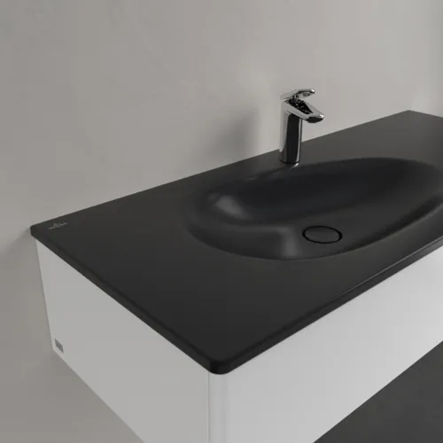 Picture of VILLEROY BOCH Antao Vanity washbasin, 1200 x 500 x 150 mm, Pure Black CeramicPlus, without overflow #4A77L2R7
