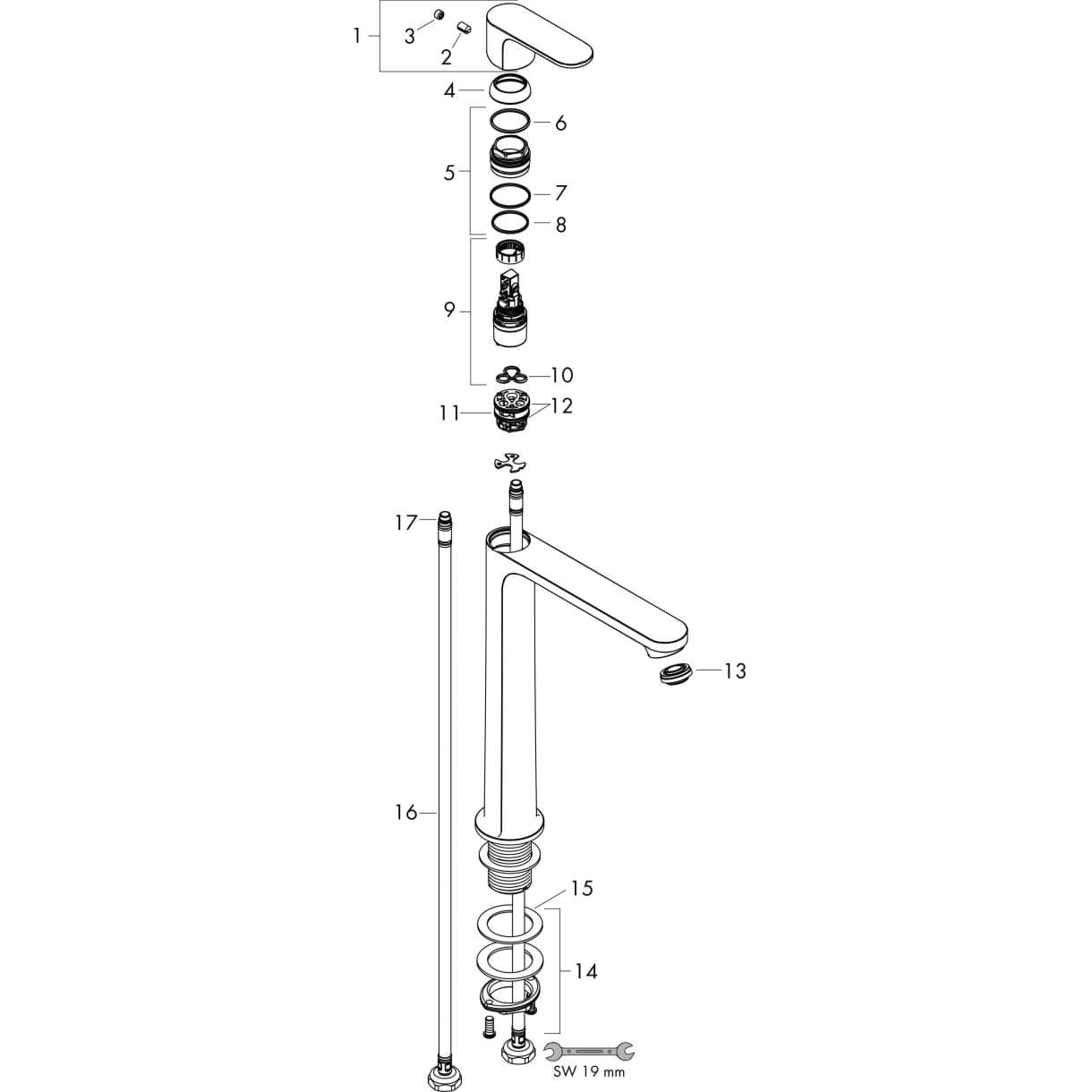 Bild von HANSGROHE Rebris S Single lever basin mixer 240 CoolStart for wash bowls without waste set Chrome 72582000