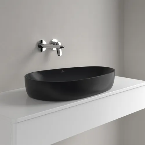 Obrázek VILLEROY BOCH Umyvadlo na desku Antao, 650 x 400 x 146 mm, Pure Black CeramicPlus, bez přepadu #4A7465R7